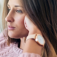 frustrated woman sitting on a couch